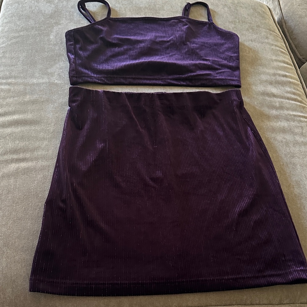 Forever 21 Purple Ribbed Two-Piece Skirt Set